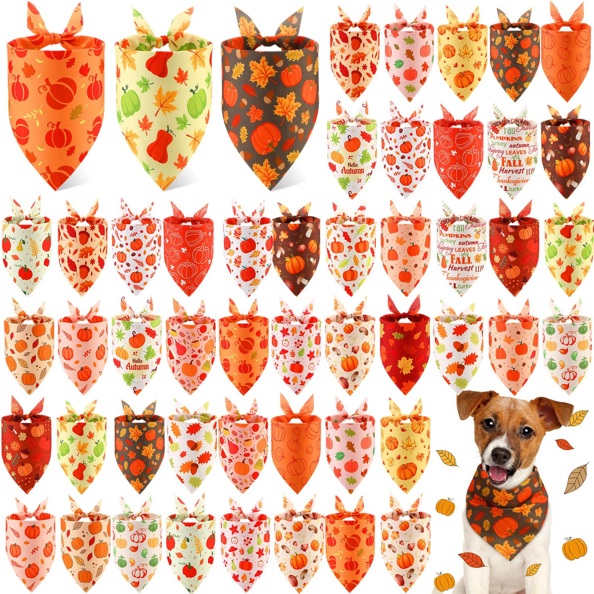 Abbylike 50 Pcs Halloween Dog Bandanas Bulk, Pumpkin Ghost Bat Skull