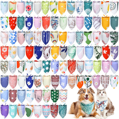 Huhumy 100 Pcs Paw Dog Bandanas Bulk Pet Paw Grooming Bandanas for Dogs