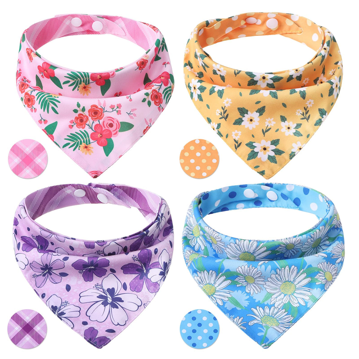 PAWCHIE Dog Bandanas Small Reversible Styles Pet Triangle Scarf Bibs - Adjustable with Two Snaps - Kerchief Set Accessories for Dogs, Puppy, Cats