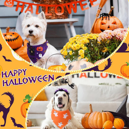 Abbylike 50 Pcs Halloween Dog Bandanas Bulk, Pumpkin Ghost Bat Skull