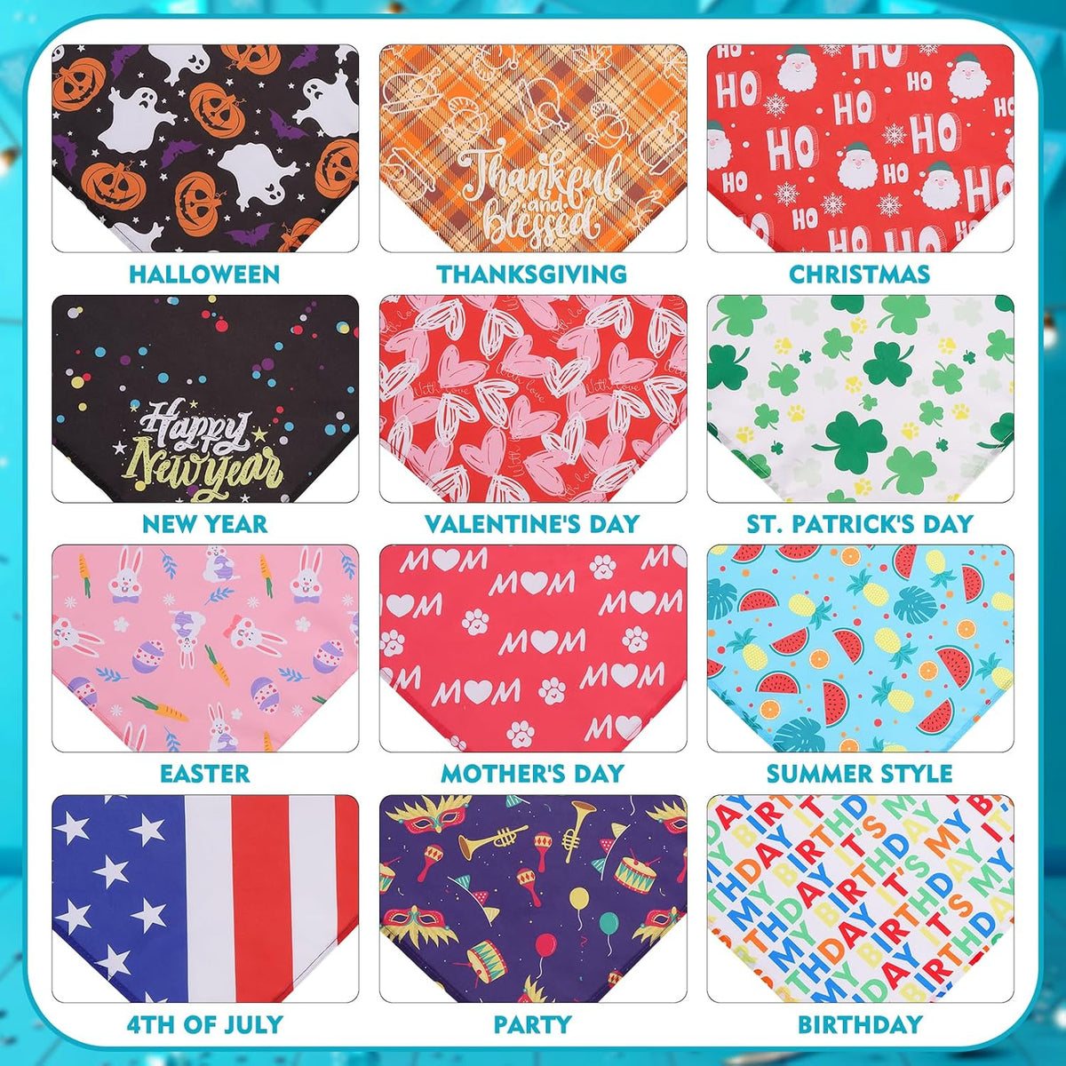 EXPAWLORER Holiday Dog Bandanas Outfit Costumes for Whole Year, 12 Pack