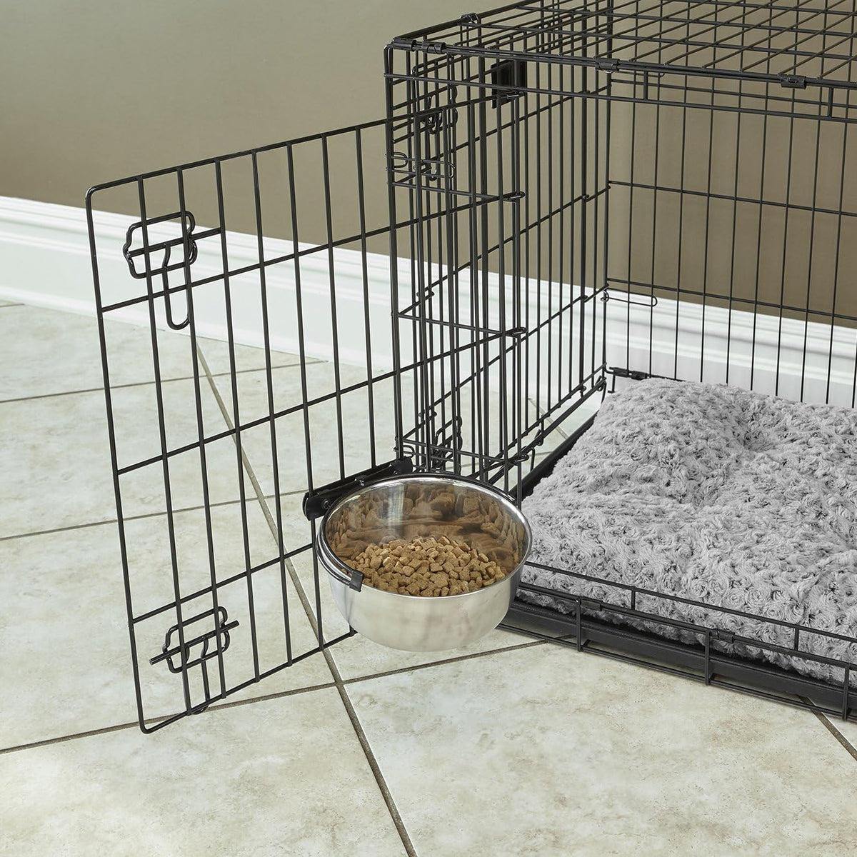 MidWest Homes for Pets Snap'y Fit Stainless Steel Food or Water Bowl, Holds 1 Quart, Mounts to Wire Crates, No-Tip Design, Rust-Resistant, for Dogs and Cats