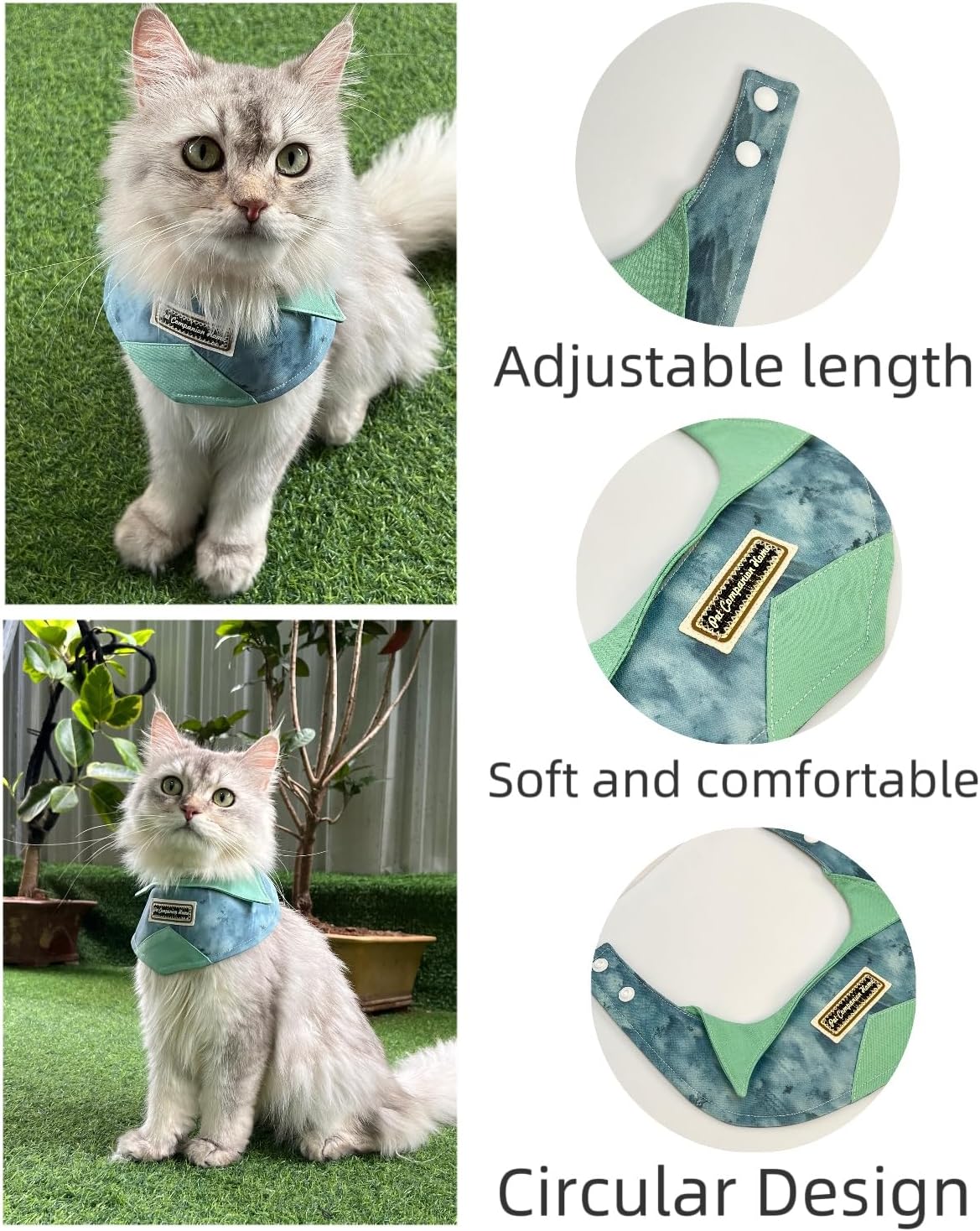 Adorable Adjustable cat bib and Dog Bandana - Cute Gingham Print Drool bib for Pets, Stylish Accessories to Keep Fur Clean (Green, M)