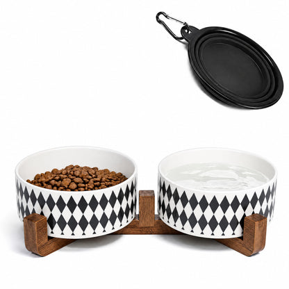 Petygooing Ceramic Dog Cat Bowls Set with Stand,Black Pet Food and Water Bowl,Small Dog Bowls Cute Modern Anti Slip Set of 2 Pet Feeder Small Size Pet Dish(13.5OZ/5.1 in)