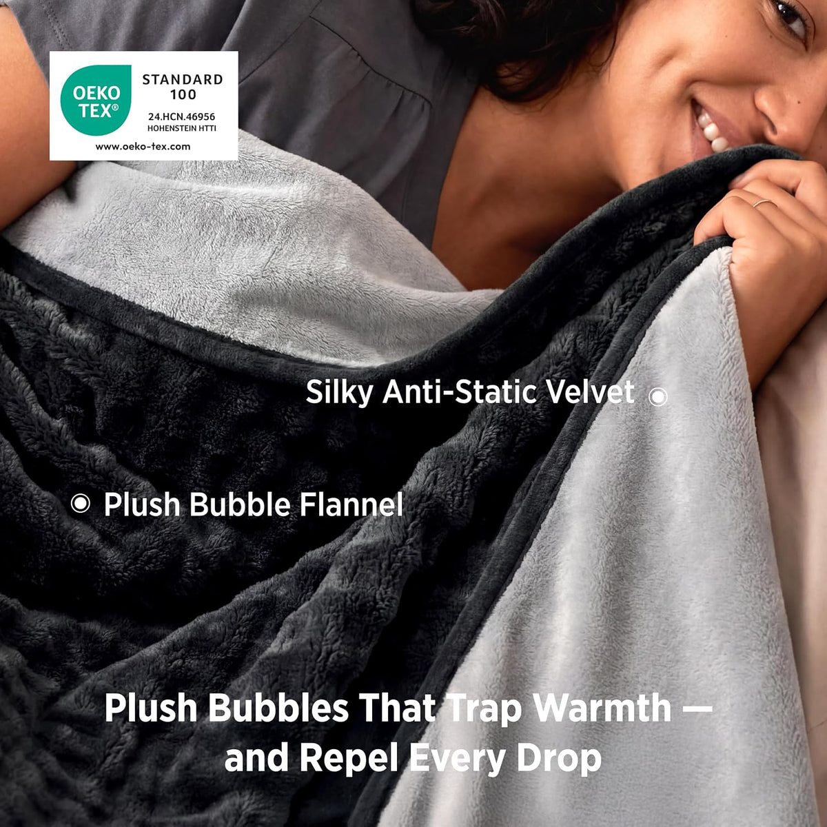 Bedsure Soft Bubble Waterproof Blanket for Couch Black/Grey 50"x60"