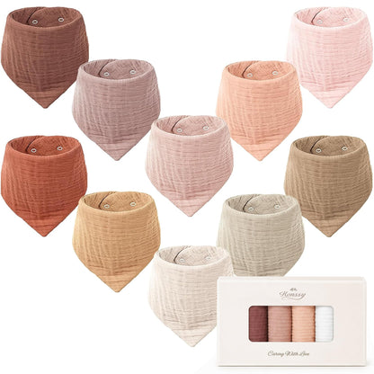 Konssy 10 Pack Baby Muslin Bandana Bibs for Drooling and Teething