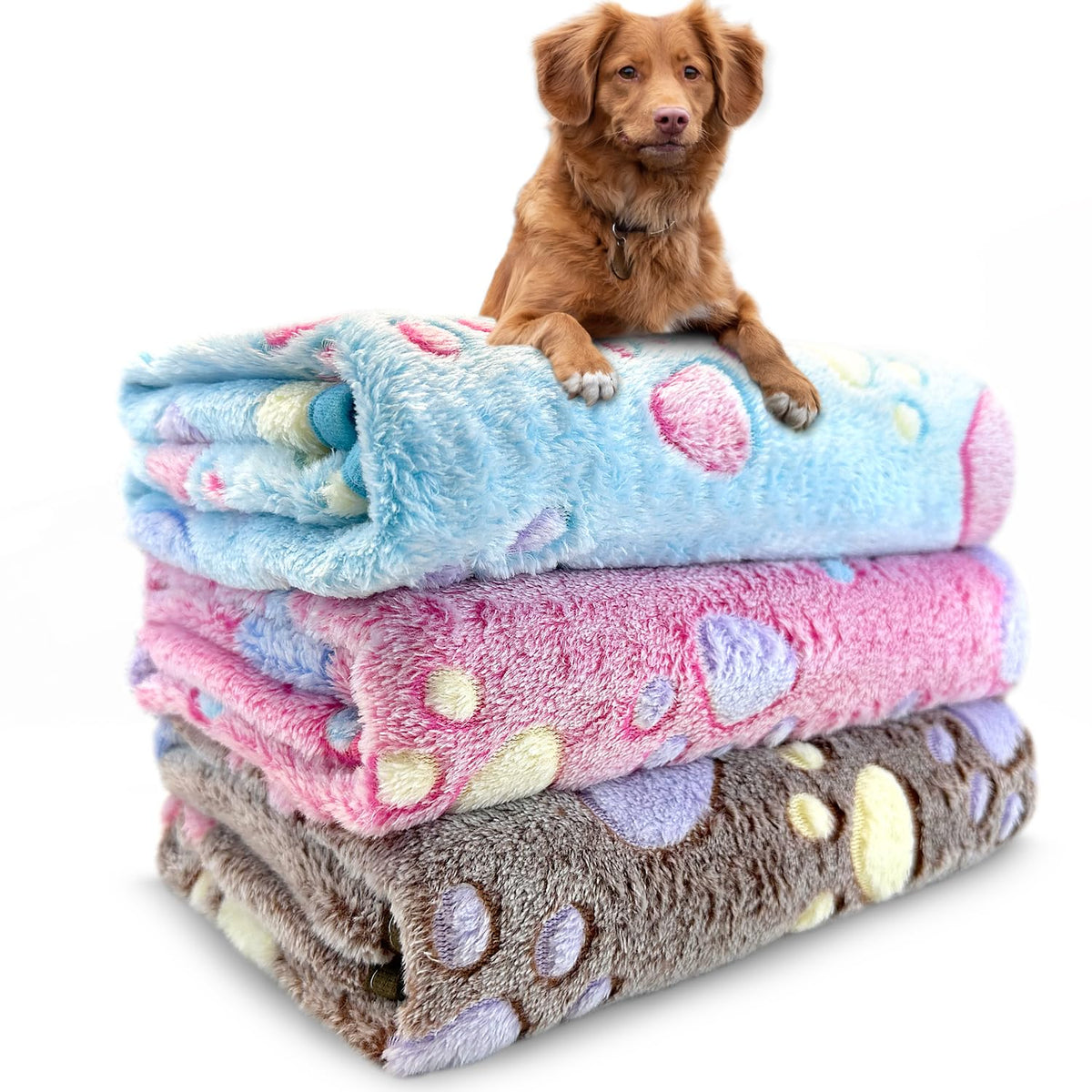 Dog Blankets for Medium Large Dogs, Cute Paw Pattern Washable 41" x 31"
