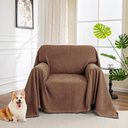 MYSKY HOME Couch Cover for Dogs, Washable Couch Covers, Non Slip Sofa Cover, Couch Cover 2 Cushion Sofa Dogs Furniture Protector with Tassels, Chenille Sofa Slipcover for Pets, 71"x118", Dark Grey