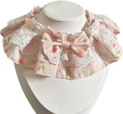 Floral & Lace Bandana Collar Set for Dogs and Cats, Hair Clip Scarf Bib