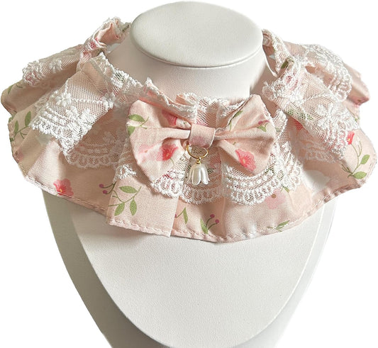 Floral & Lace Bandana Collar Set for Dogs and Cats, Hair Clip Scarf Bib
