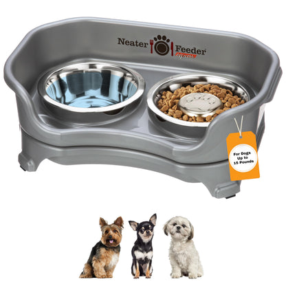 Neater Feeder Express Mess Proof Dog Bowls Elevated for Small Breeds Under 15 Lb, Made in USA, No Spill Raised Dog Food Bowl Stand, Stainless Steel Food and Water Bowl Set, Feeding Station, Black