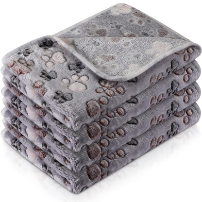 Tatuo 4 Pcs Fleece Dog Blankets for Puppy Cat, Mixed, 24 x 16 in, Paw