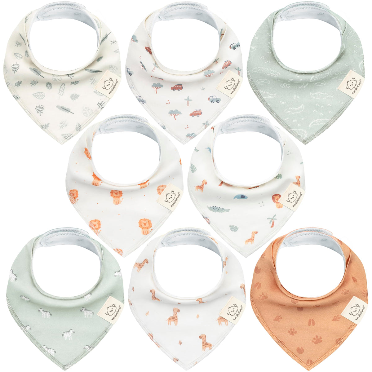 KeaBabies 8pk Organic Baby Bandana Bibs for Drooling Teething, Pets & Paws