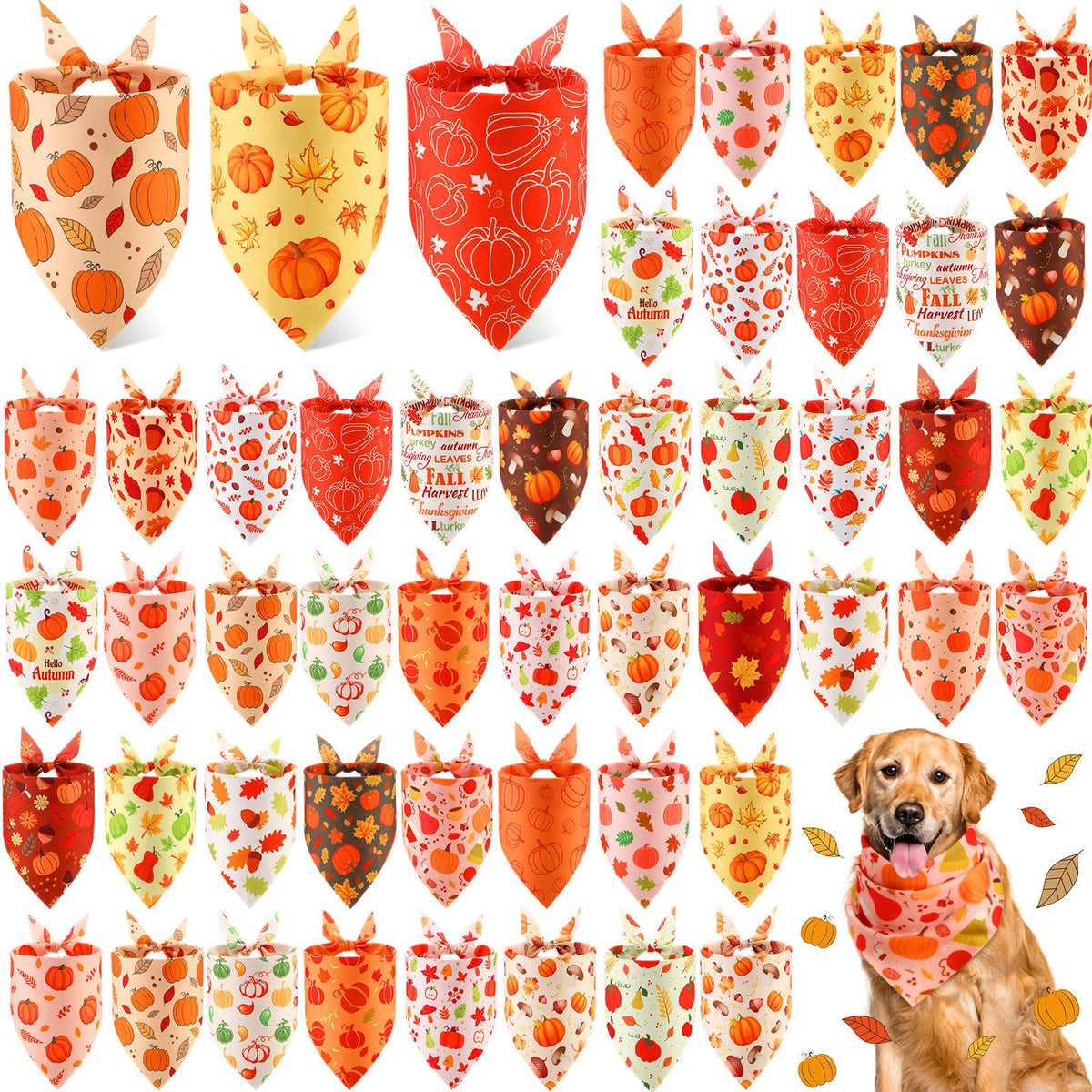 Abbylike 50 Pcs Halloween Dog Bandanas Bulk, Pumpkin Ghost Bat Skull