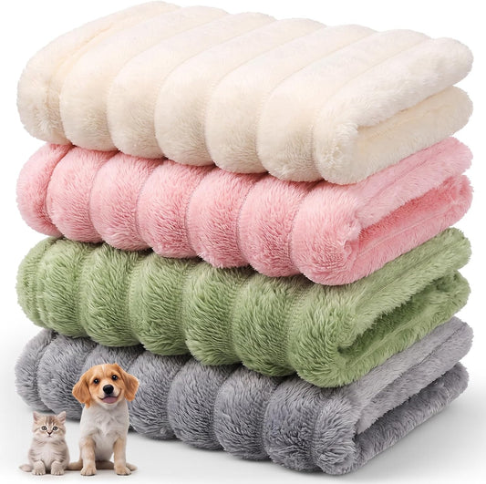 Irenare 4 Pack Fleece Pet Blanket for Small Dog Cat Cage Pad, 16 x 23 Inch