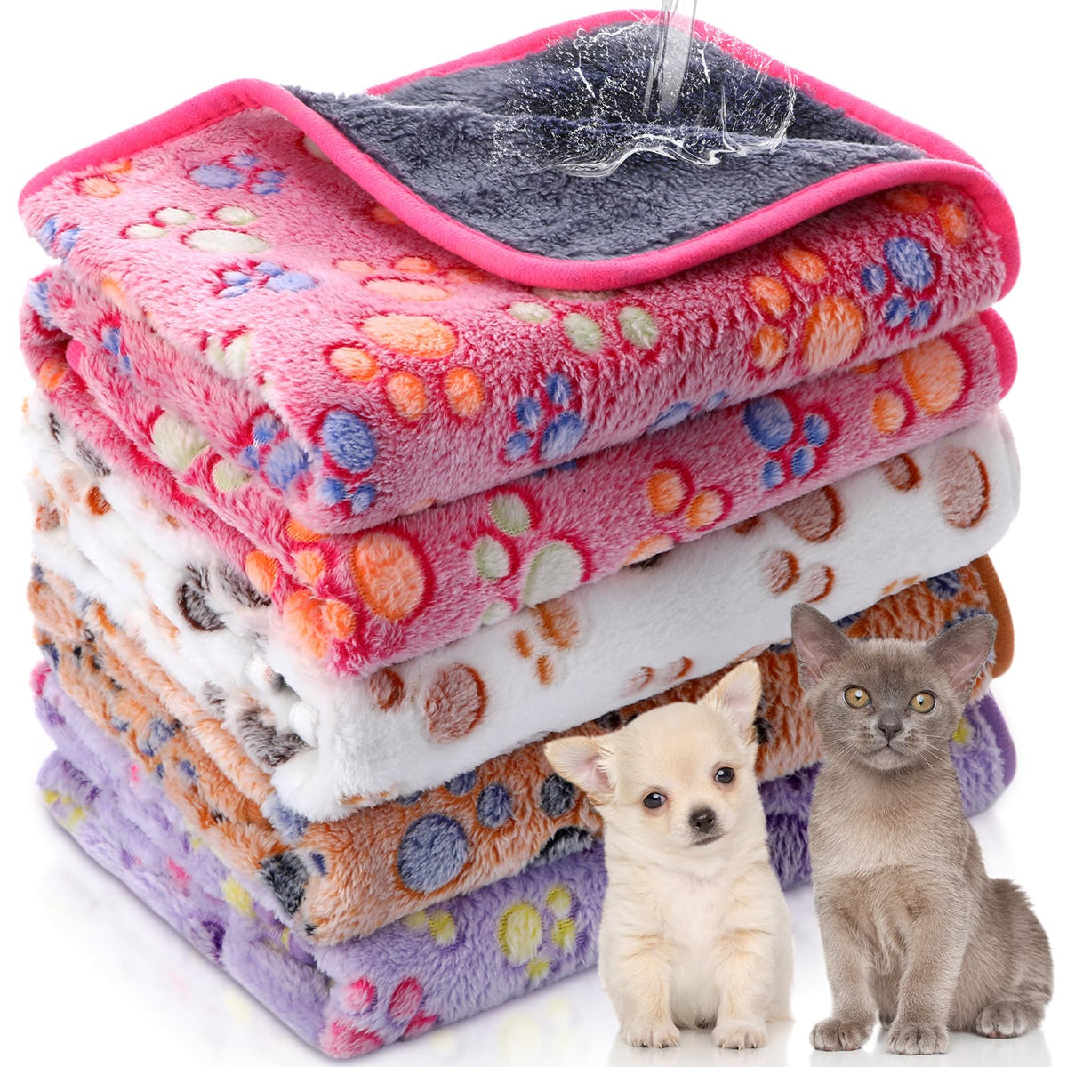 Panelee 36 x 36 Inch 4 Pcs Waterproof Dog Blankets Paw Print for Whelping