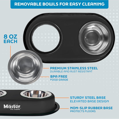 Master Pet Supply Double Dog Bowls Set with Elevated Base Black Velvet