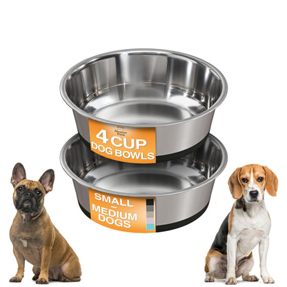 Neater Pet Brands Stainless Steel Dog Bowls with Non-Slip Rubber Bottom – 2 Cup (16 oz), Black - Set of 2 Heavy Duty Metal Dog Bowls, Dishwasher Safe, Food or Water Bowl, Ideal for Small Dogs & Cats