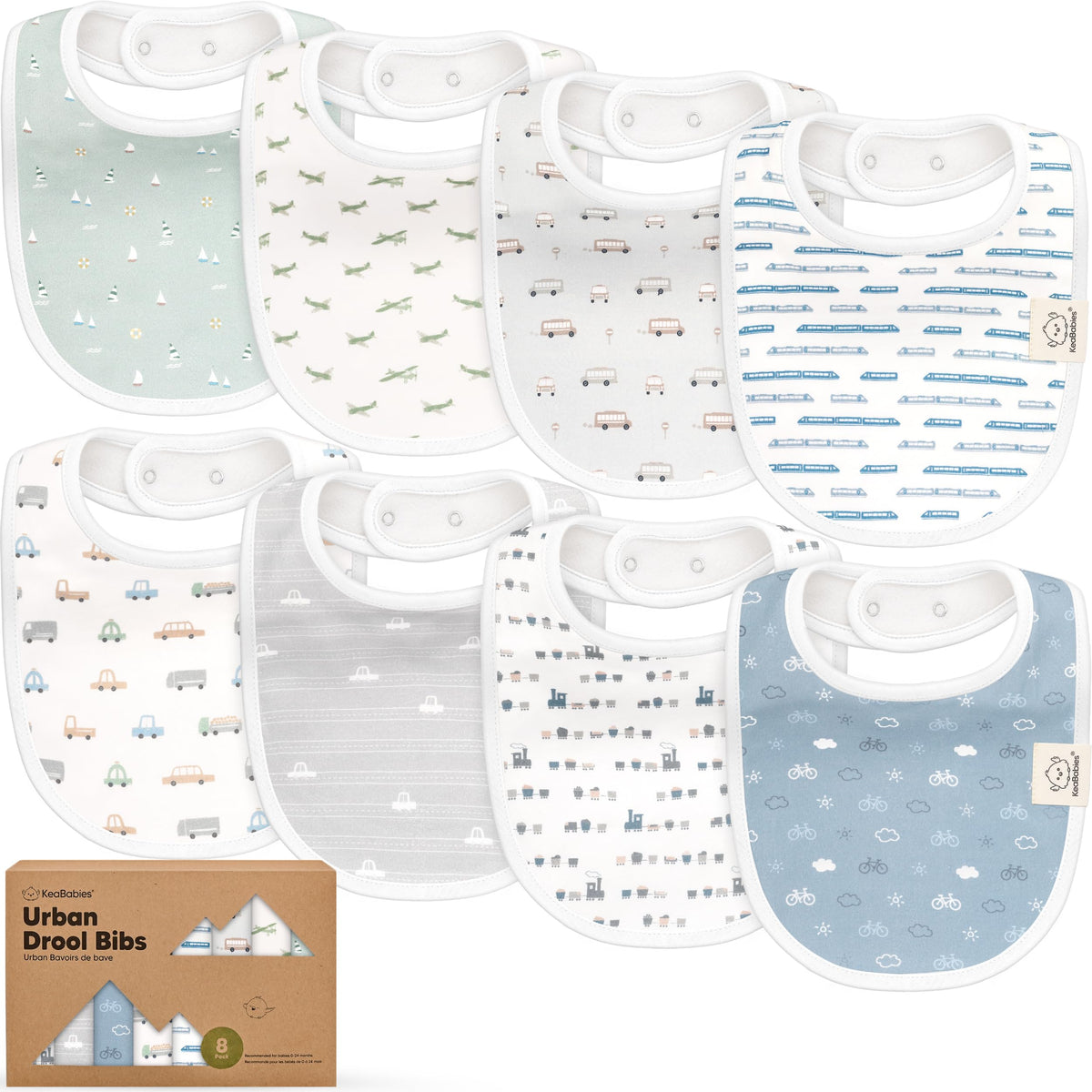 KeaBabies 8-Pack Organic Baby Bibs for Drooling and Teething (Pets & Paws)