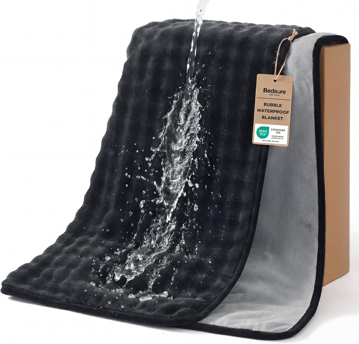 Bedsure Soft Bubble Waterproof Blanket for Couch Black/Grey 50"x60"