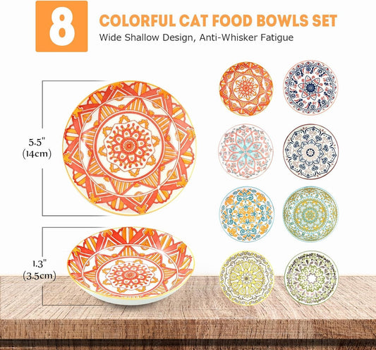 Cat Food Bowl, 8 Pack Ceramic Cat Dishes for Food & Water, Kitten Bowls Set