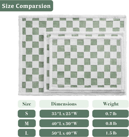 Ohocut Checkered Dog Blanket, Sage Green Jacquard Sherpa Blankets for Small Dog and Cats, Cute Aesthetic Style Fluffy Fleece Pets Blanket for Couch Protection Washable, 25"x35"