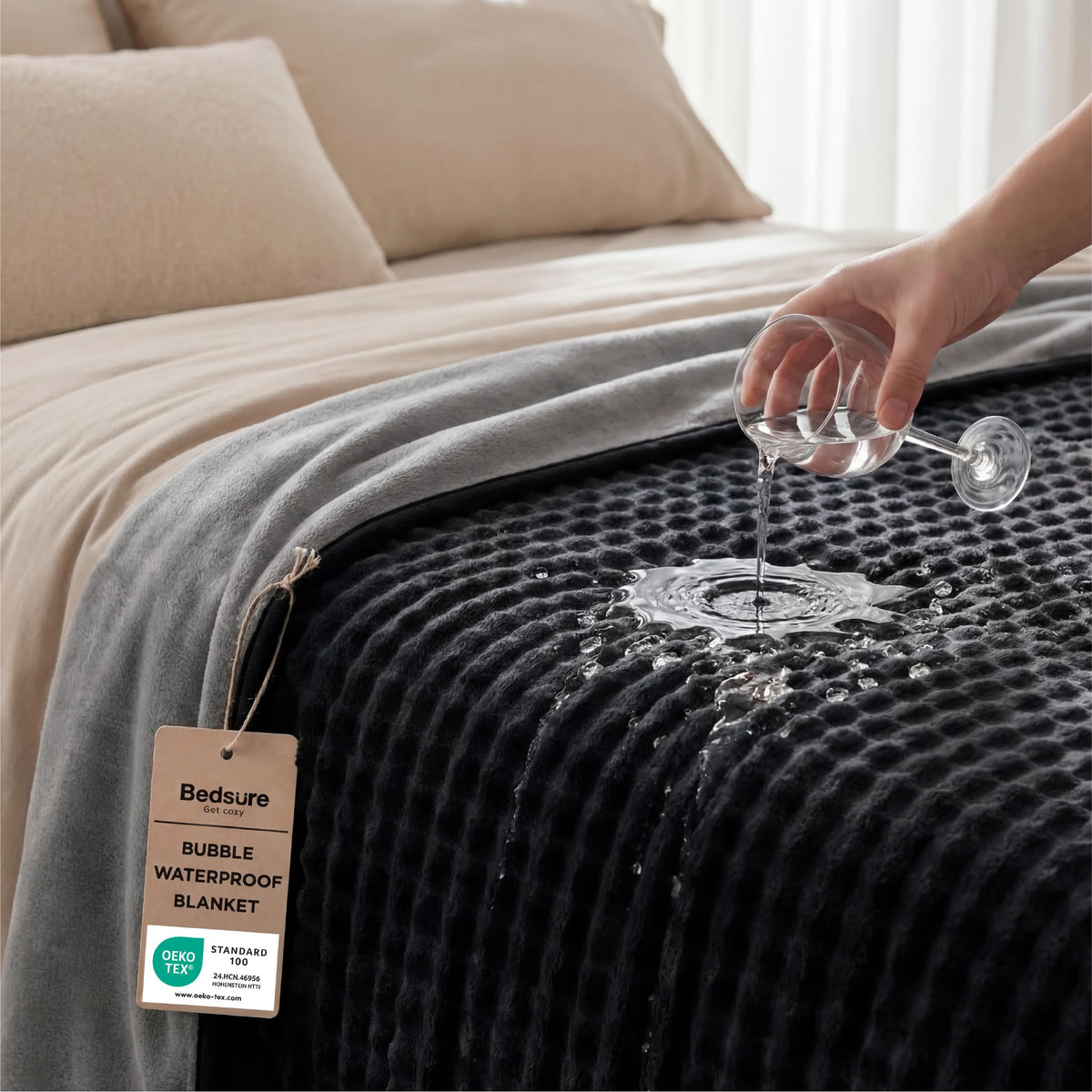 Bedsure Soft Bubble Waterproof Blanket for Couch Black/Grey 50"x60"