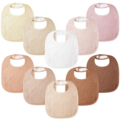 Bearmoss 100% Cotton 10 Pack Muslin Baby Bibs for Drooling and Teething