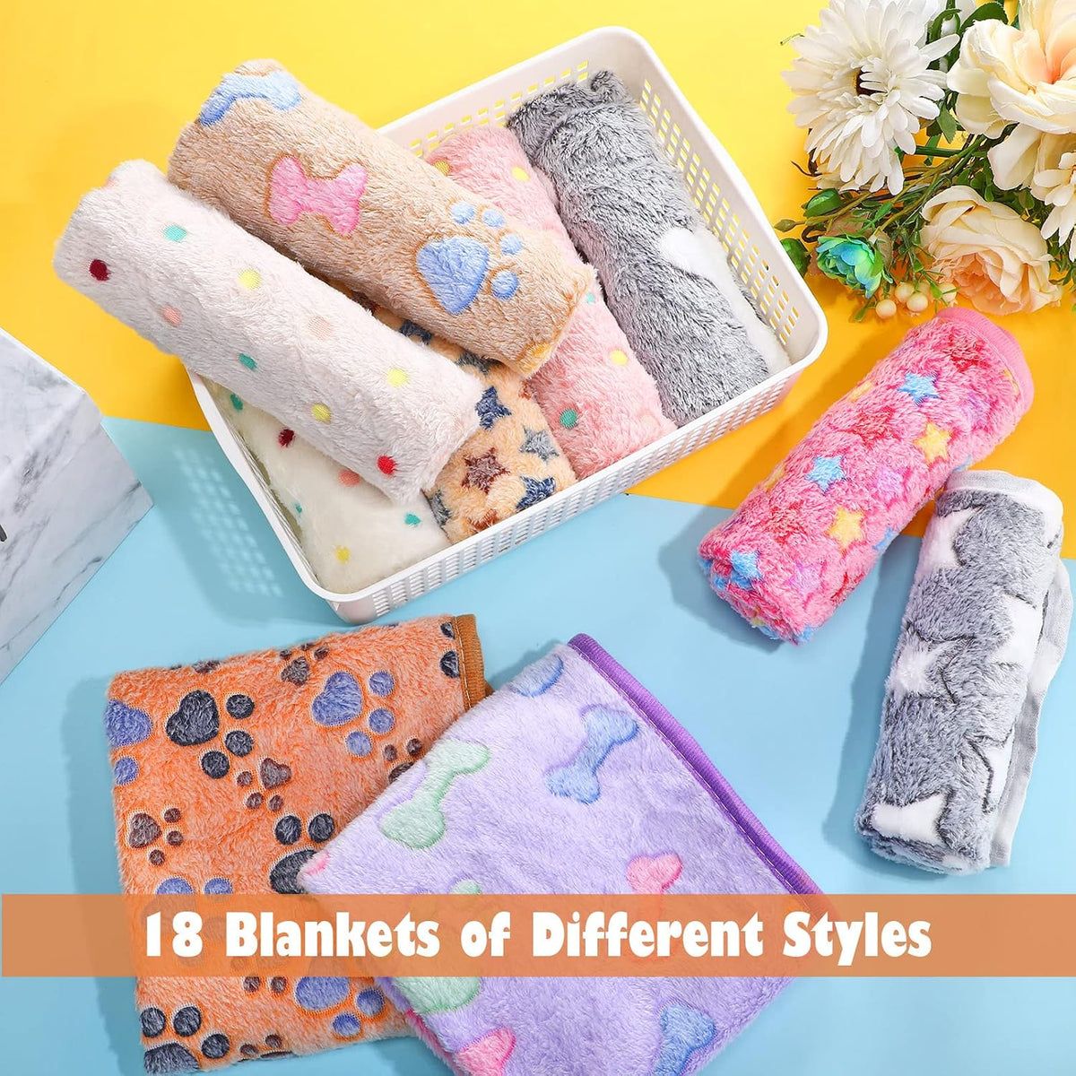 Chumia 18 Pcs Fleece Puppy Blanket for Dog Cat, 23 X 16 Inch, Sweet