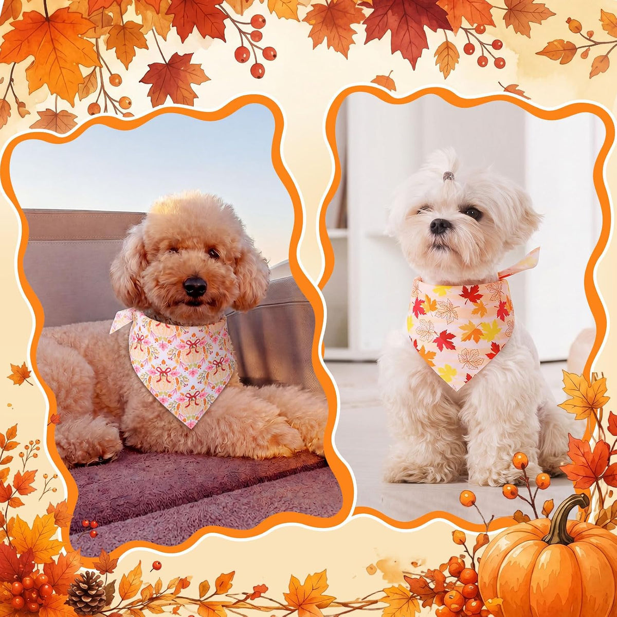 72 Pack Fall Dog Bandanas Bulk Autumn Triangle Pet Scarfs