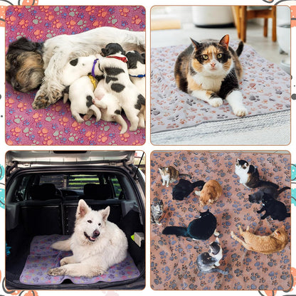 Panelee 36 x 36 Inch 4 Pcs Waterproof Dog Blankets Paw Print for Whelping