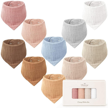 Konssy 10 Pack Baby Muslin Bandana Bibs for Drooling and Teething