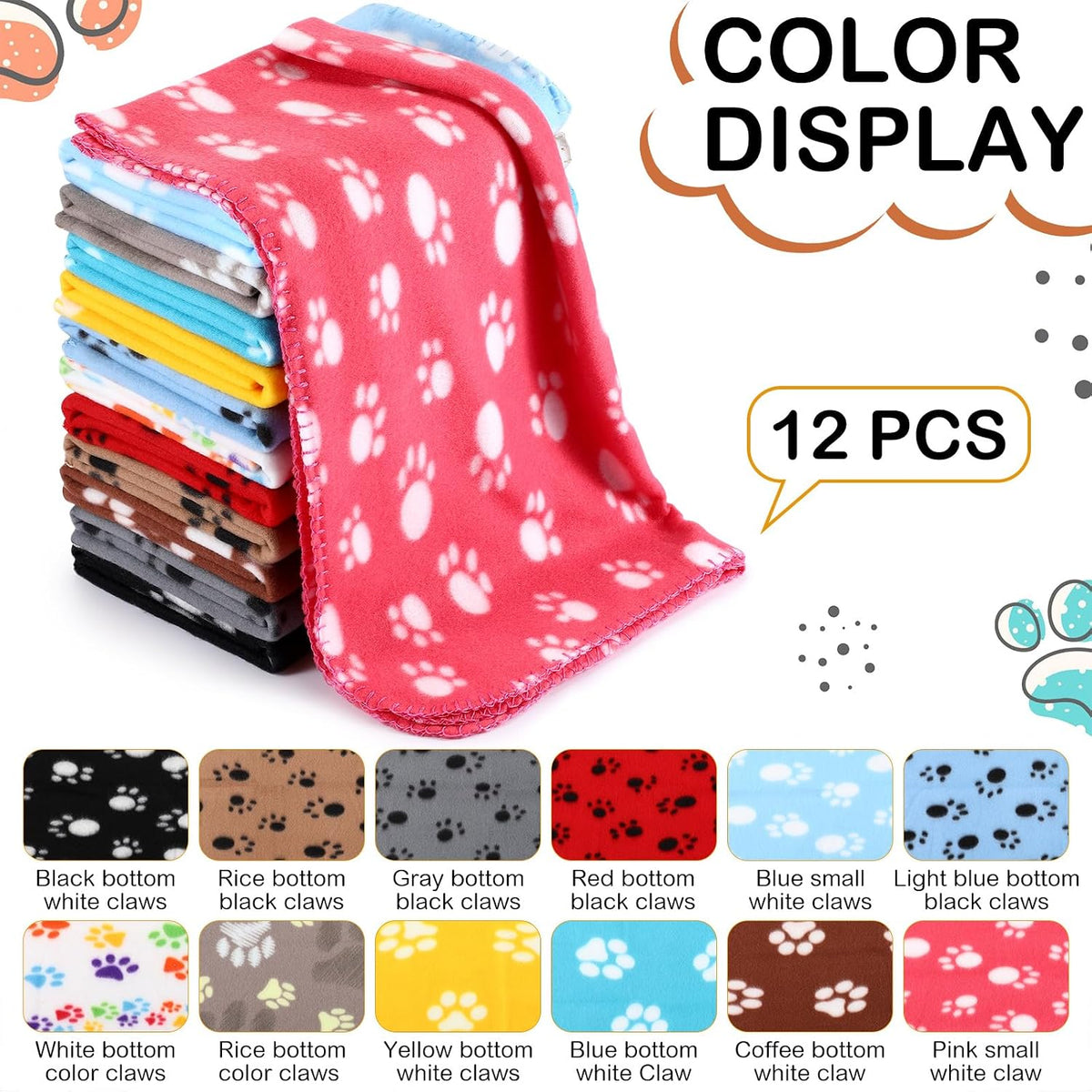 Tegeme 12 Pcs Fleece Blanket for Pet Dog Puppy,Cute Style,12 x 12 Inches