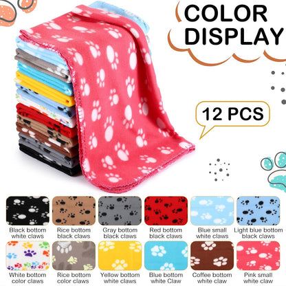 Tegeme 12 Pcs Fleece Blanket for Pet Dog Puppy,Cute Style,12 x 12 Inches