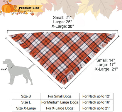 ADOGGYGO Fall Dog Bandana, Brown Plaid Thanksgiving Bandanas for Dogs, S