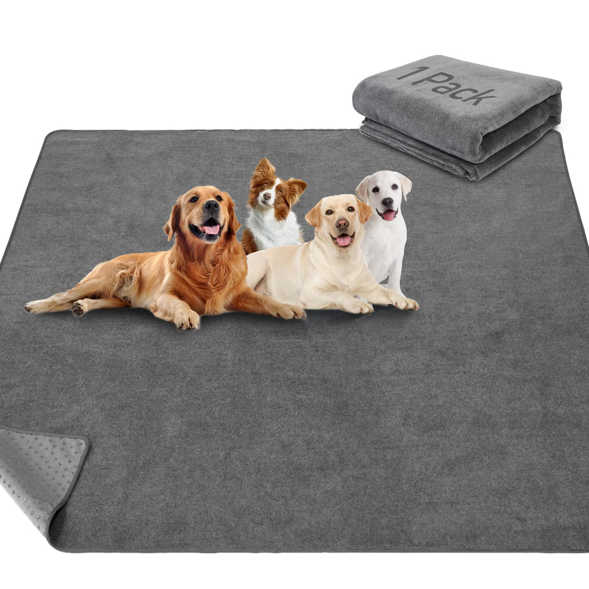 LOOBANI 2 Packs Extra Large Reusable Dog Mat for Floor, Non-Slip Washable Pee Pads for Dogs, Fast Absorbent Pet Whelping Pads, Puppy Playpen Mat for Incontinence, Housebreak, Crate, 36"x48", Gray