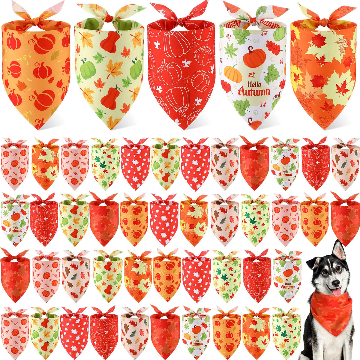 Weewooday 50 Pcs Fall Dog Bandanas Bulk for Autumn Pet Soft Bibs Adjustable Squirrel Fox Hedgehog Kerchief Bandana for Small Medium Large Grooming Accessories (Fall Animals, 25.6 x 17.7 x 17.7 Inch)