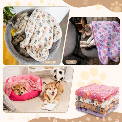 Tatuo 4 Pcs Fleece Dog Blankets for Puppy Cat, Mixed, 24 x 16 in, Paw