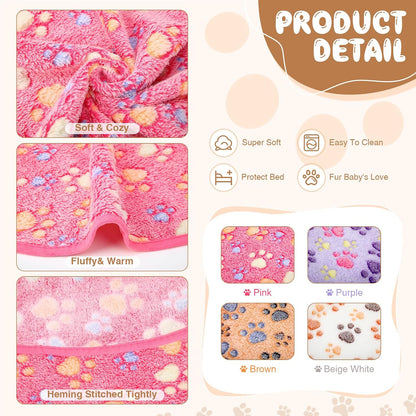 Tatuo 4 Pcs Fleece Dog Blankets for Puppy Cat, Mixed, 24 x 16 in, Paw
