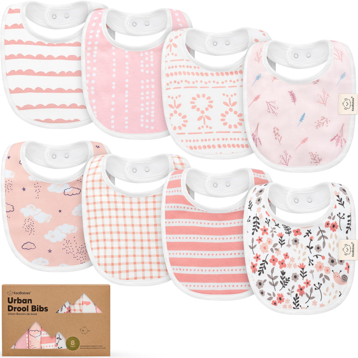 KeaBabies 8-Pack Organic Baby Bibs for Drooling and Teething (Pets & Paws)
