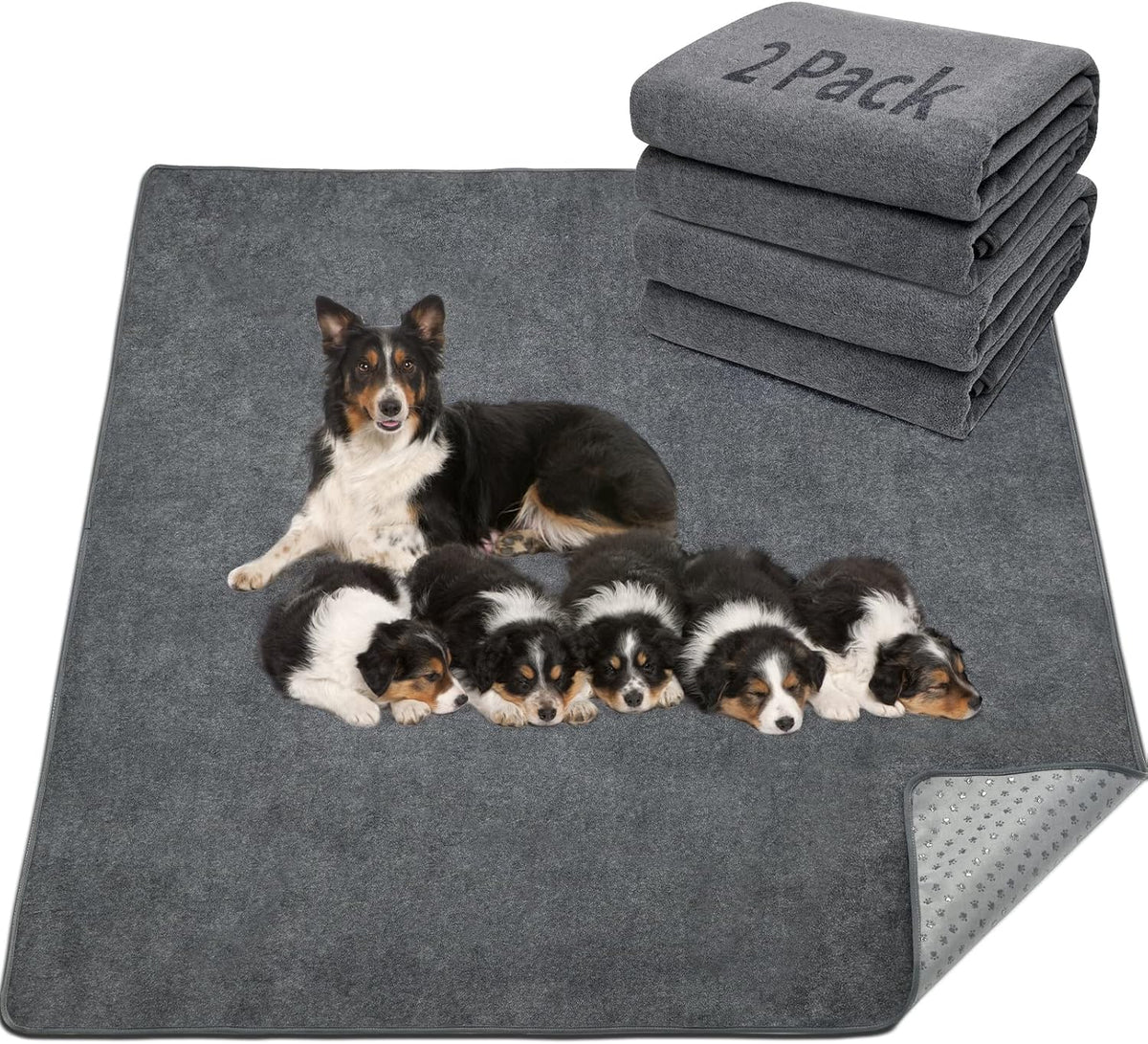 LOOBANI 2 Packs Extra Large Reusable Dog Mat for Floor, Non-Slip Washable Pee Pads for Dogs, Fast Absorbent Pet Whelping Pads, Puppy Playpen Mat for Incontinence, Housebreak, Crate, 36"x48", Gray