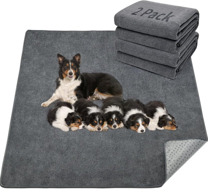 LOOBANI 2 Packs Extra Large Reusable Dog Mat for Floor, Non-Slip Washable Pee Pads for Dogs, Fast Absorbent Pet Whelping Pads, Puppy Playpen Mat for Incontinence, Housebreak, Crate, 36"x48", Gray
