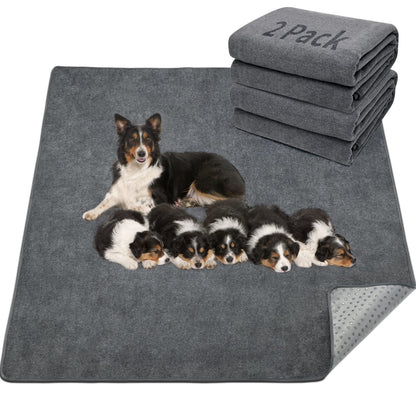 LOOBANI 2 Packs Extra Large Reusable Dog Mat for Floor, Non-Slip Washable Pee Pads for Dogs, Fast Absorbent Pet Whelping Pads, Puppy Playpen Mat for Incontinence, Housebreak, Crate, 36"x48", Gray