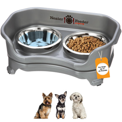 Neater Feeder Express Mess Proof Dog Bowls Elevated for Small Breeds under 15 Lb, Made in USA, No Spill Raised Dog Food Bowl Stand, Stainless Steel Food and Water Bowl Set, Feeding Station, Cappuccino
