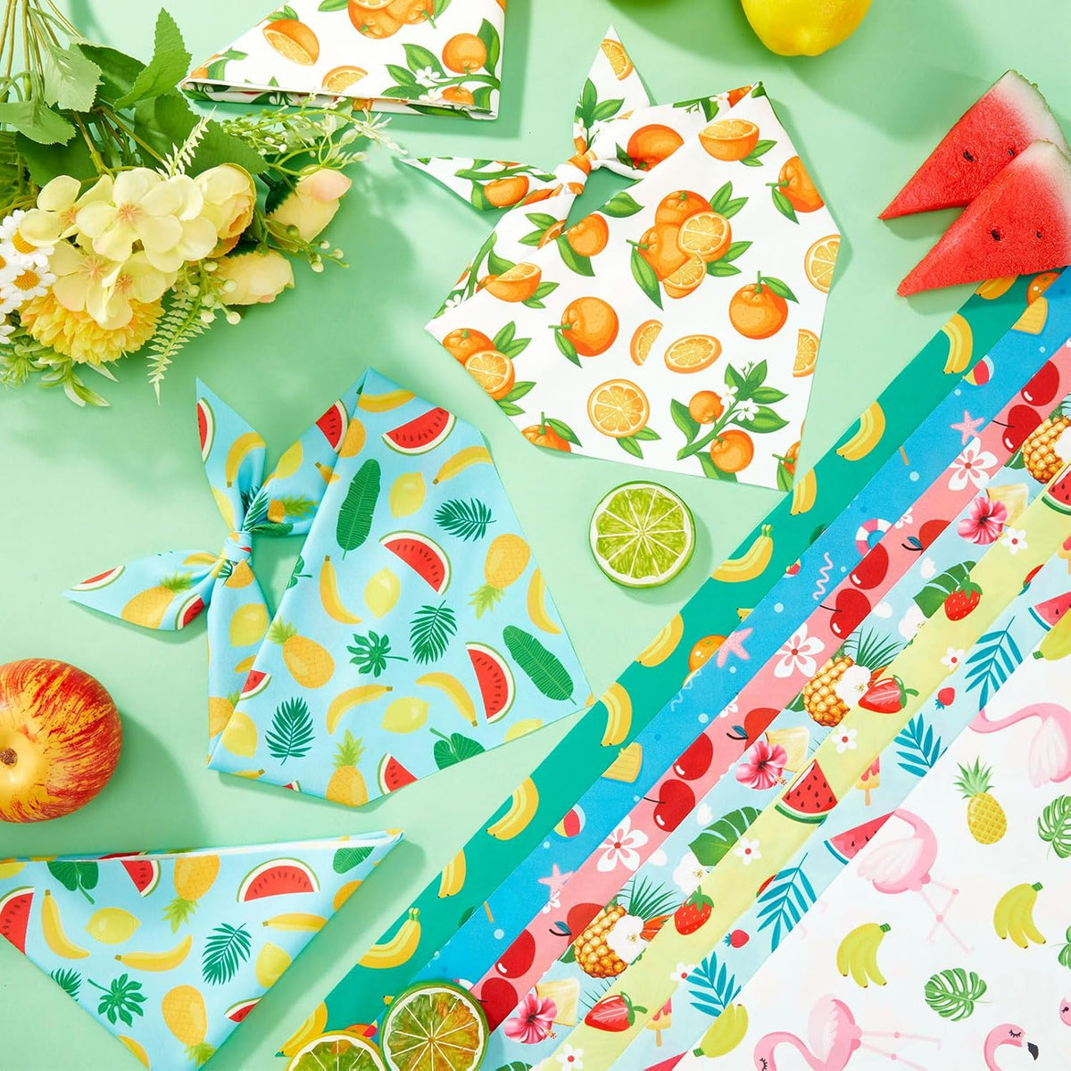 Abbylike 100 Pcs Summer Hawaiian Dog Bandanas Bulk, Tropical Fruits