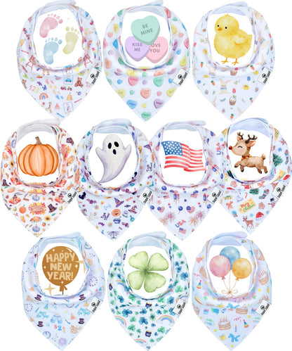 Diaper Squad 10-Pack Organic Cotton Baby Bibs for Baby Boy, Girl