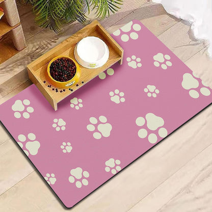 18"×30" Dog Food Mat-Absorbent Dog Mat for Food and Water, No Stains Quick Dry Cat Food Bowl Mat with Footprints for Messy Drinkers,Dark Grey