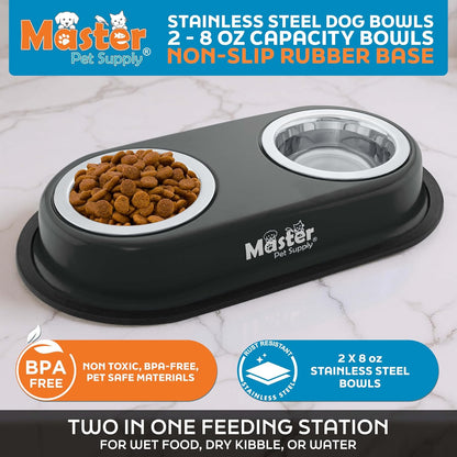 Master Pet Supply Double Dog Bowls Set with Elevated Base Black Velvet