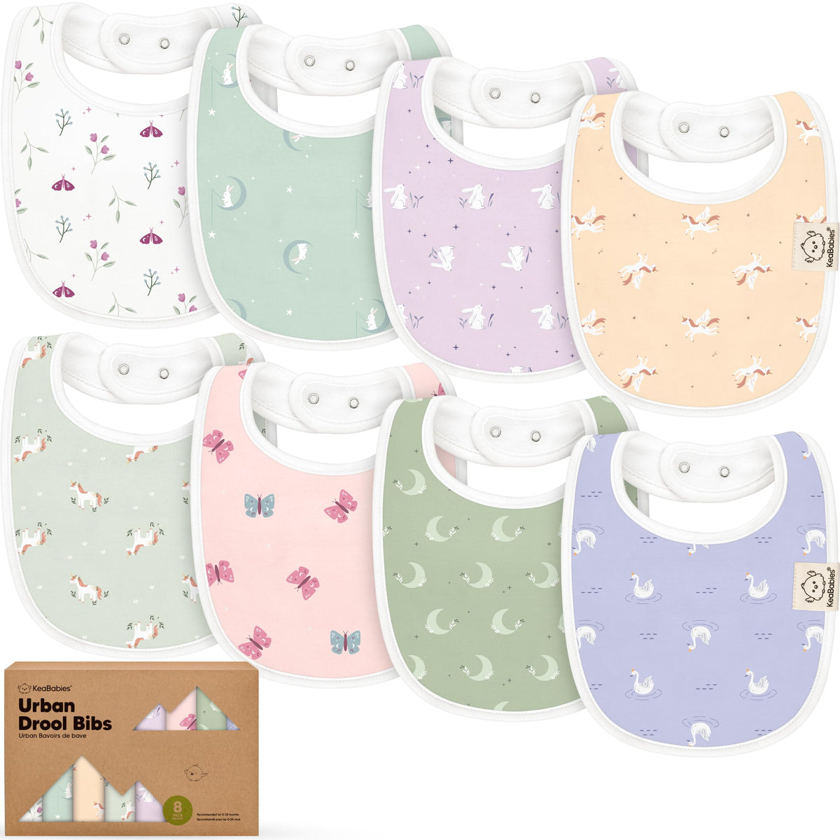 KeaBabies 8-Pack Organic Baby Bibs for Drooling and Teething (Pets & Paws)