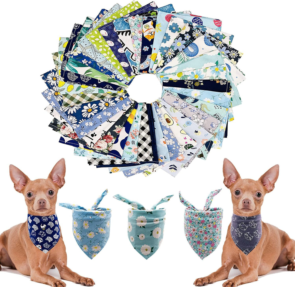 PET SHOW 50 Pack Boy Cotton Dog Bandanas Bulk for Small Dogs